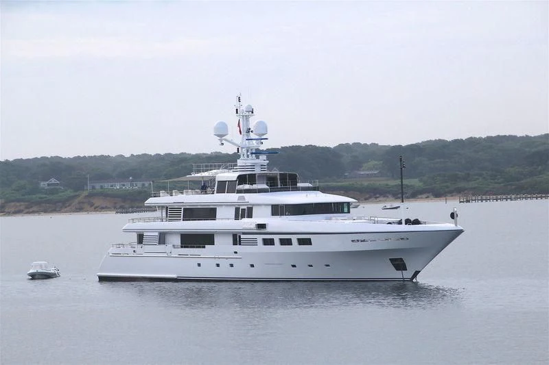 a large white boat in the water aboard EMELINA Yacht for Sale
