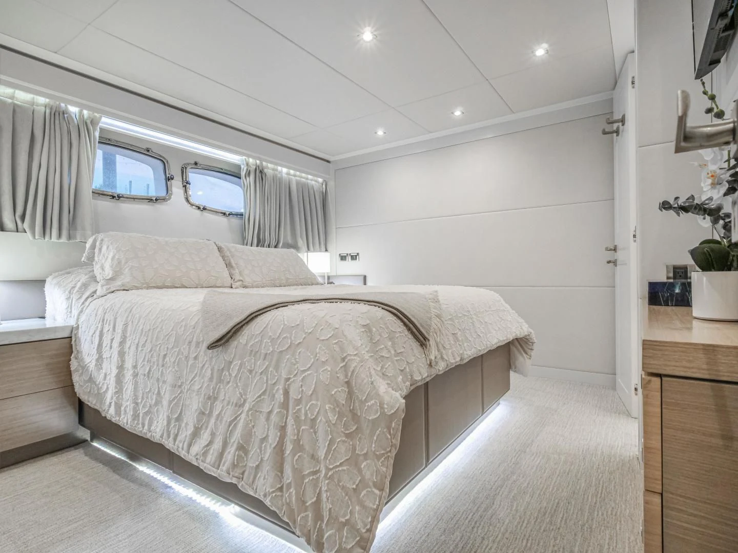 a bedroom with a bed aboard SEASEID Yacht for Sale