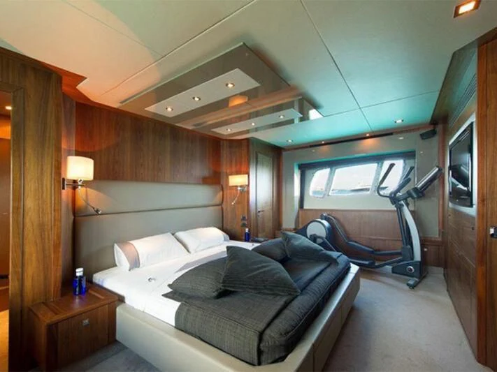 a bed in a room aboard NEMESIS Yacht for Sale