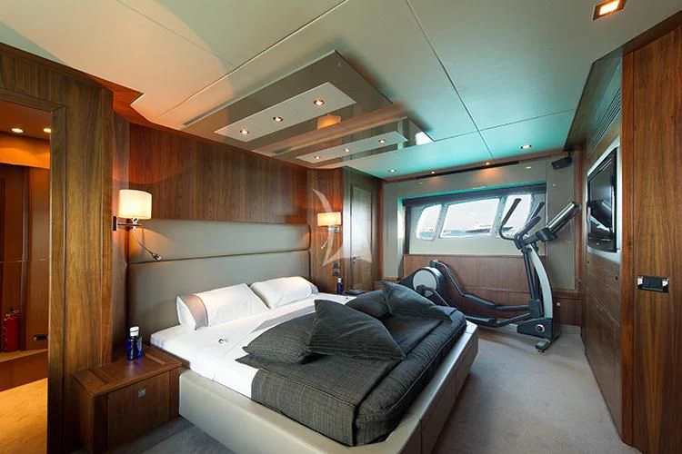 a bed in a room aboard NEMESIS Yacht for Sale