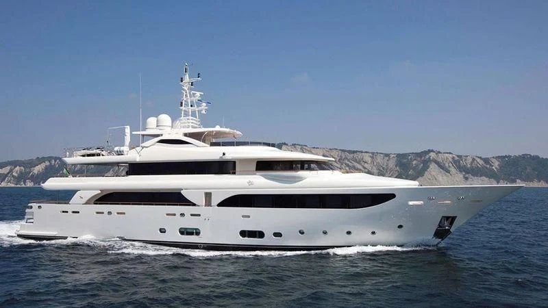 a white yacht on the water aboard PALATIAL Yacht for Sale