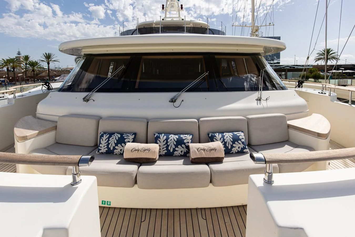 a boat with a bench on the deck aboard PALATIAL Yacht for Sale