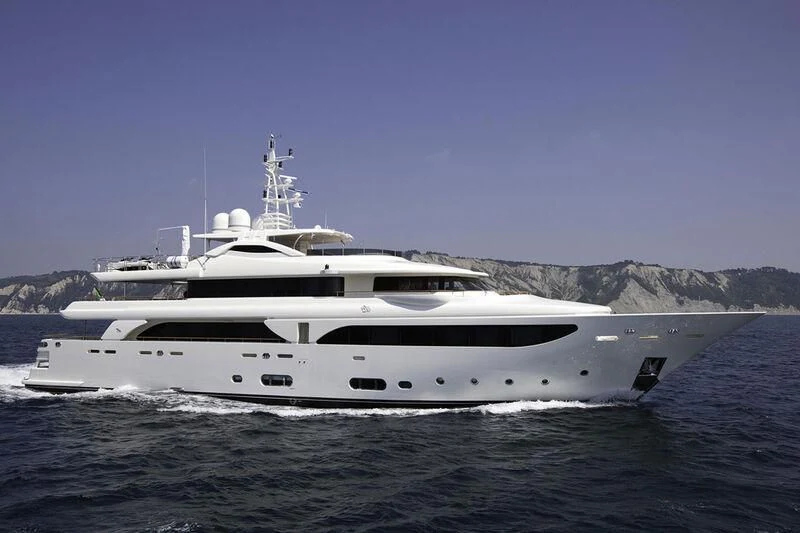 a white yacht on the water aboard PALATIAL Yacht for Sale