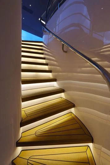 a staircase with a glass ceiling aboard FORMOSA Yacht for Sale
