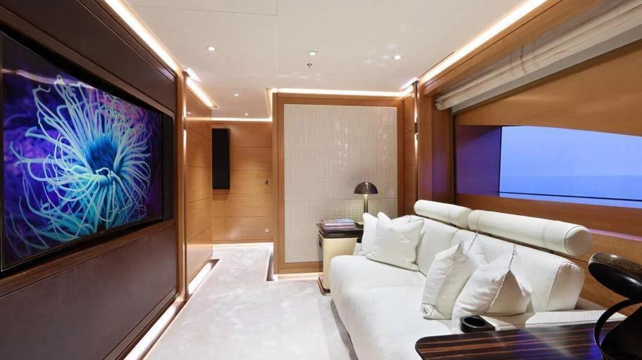a room with a large screen aboard FORMOSA Yacht for Sale
