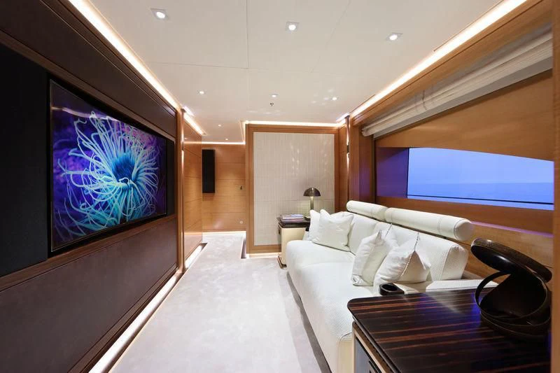 a room with a large screen aboard FORMOSA Yacht for Sale