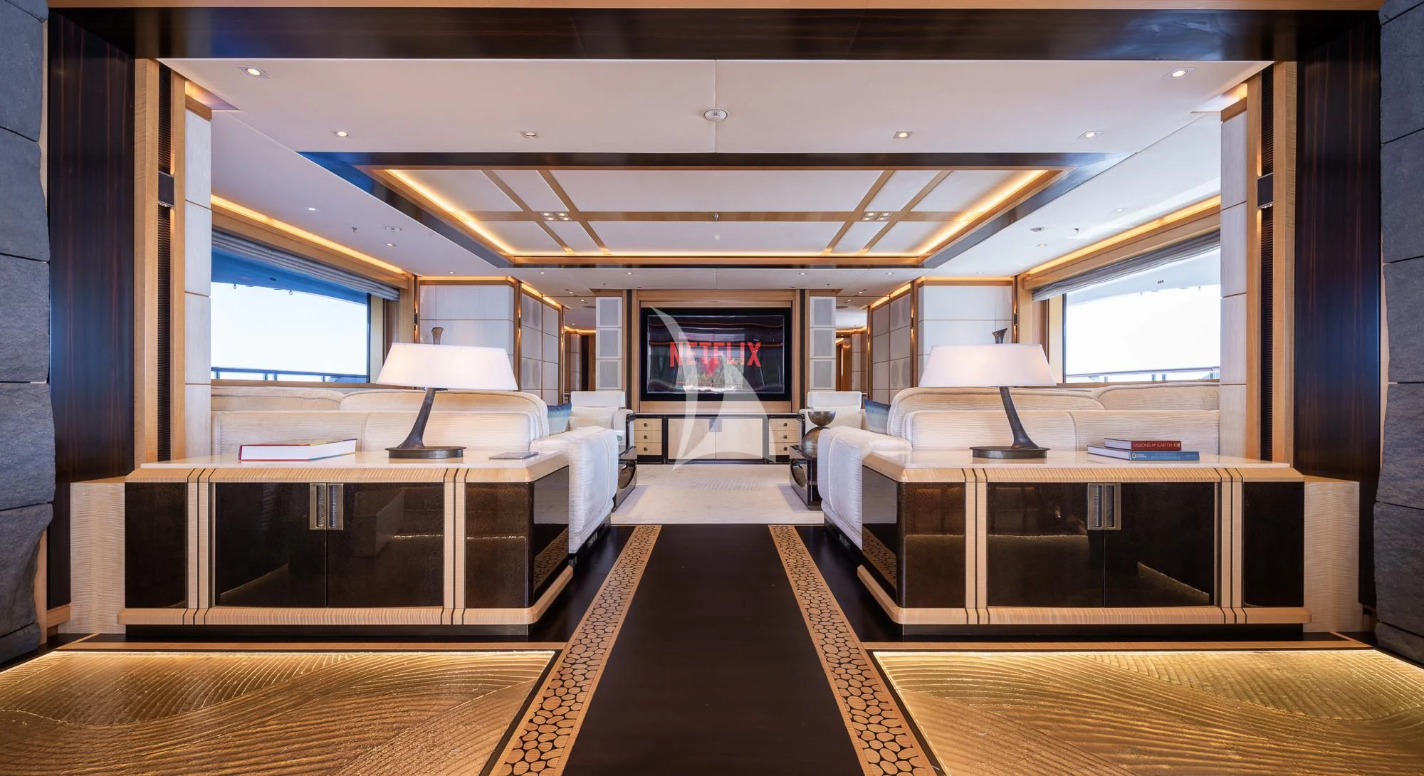 a room with a bed and a desk aboard FORMOSA Yacht for Sale