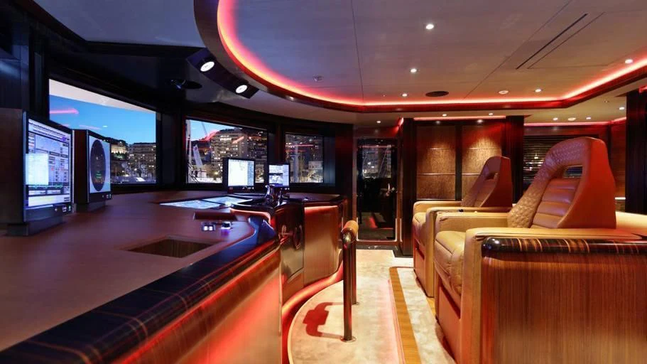 inside of a vehicle with a view of the city aboard FORMOSA Yacht for Sale
