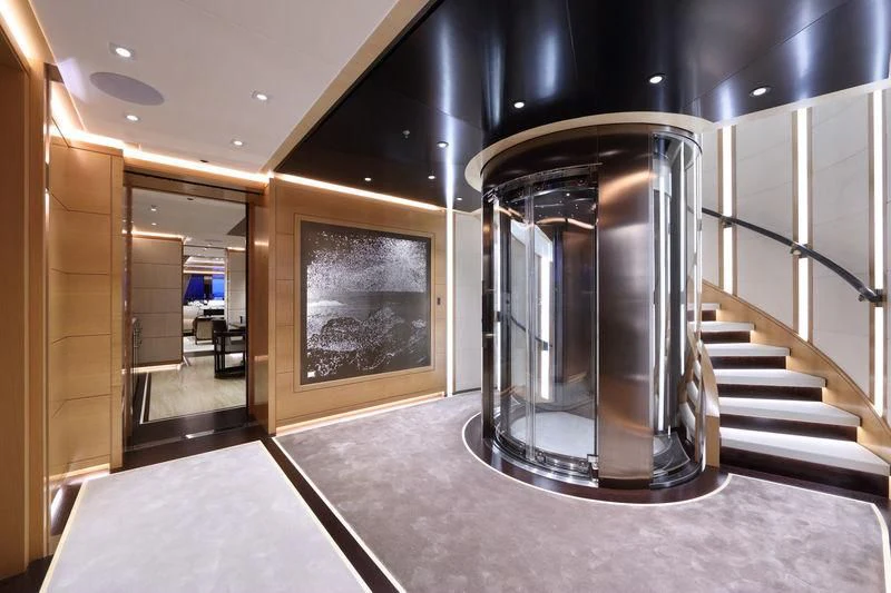a large silver cylinder in a room aboard FORMOSA Yacht for Sale