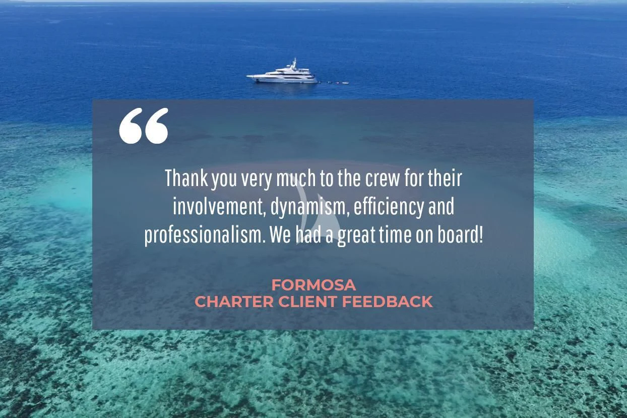 a ship in the ocean aboard FORMOSA Yacht for Sale