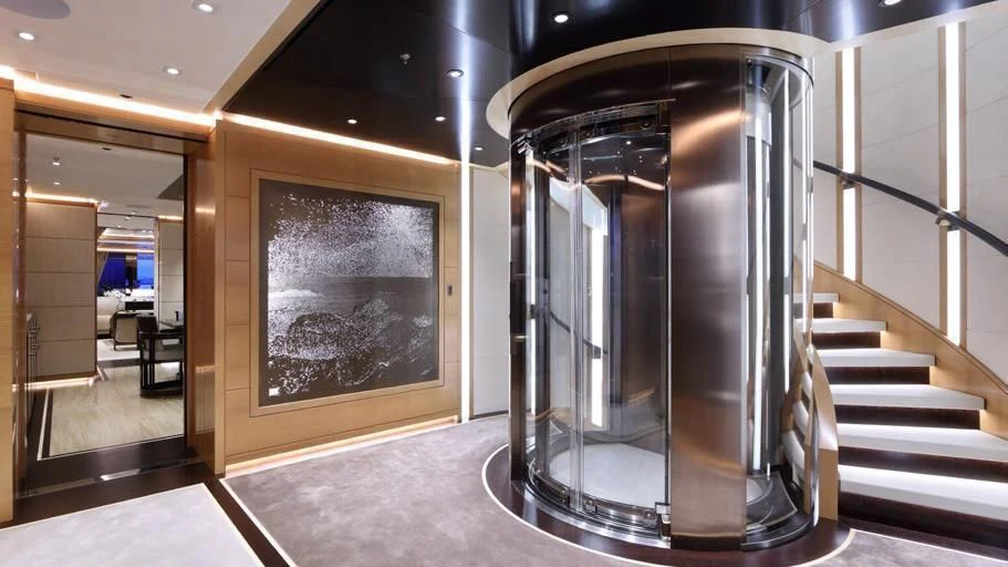 a large glass display case in a building aboard FORMOSA Yacht for Sale