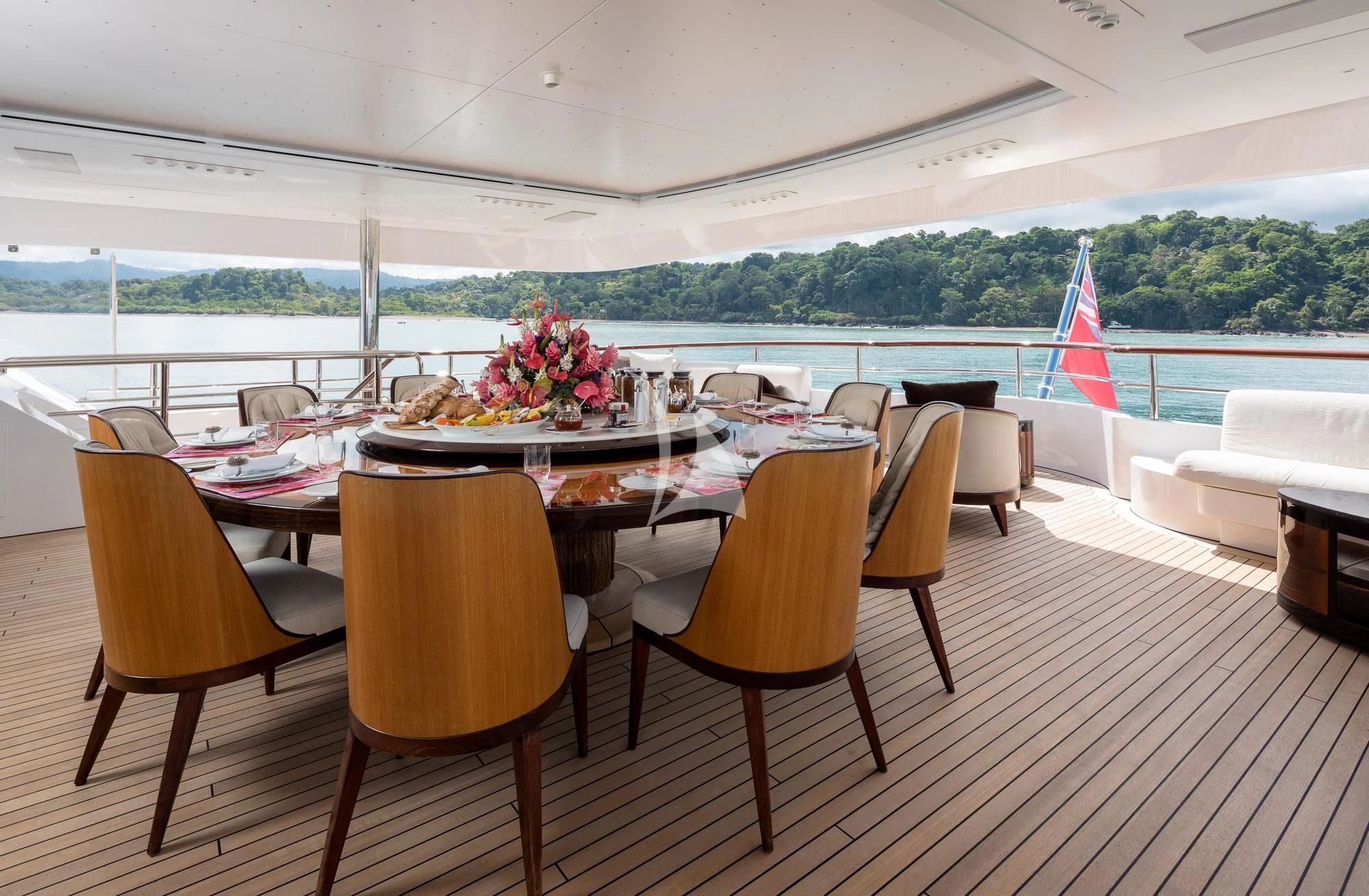 a table set for a meal aboard FORMOSA Yacht for Sale