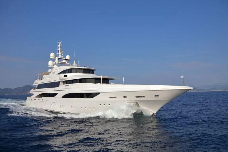 a white yacht on the water aboard FORMOSA Yacht for Sale