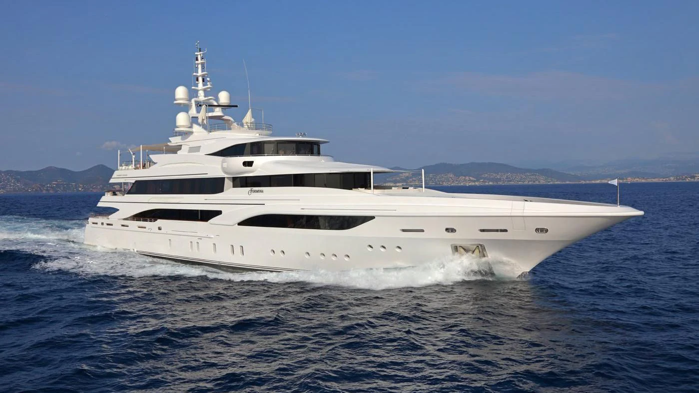 a white yacht on the water aboard FORMOSA Yacht for Sale