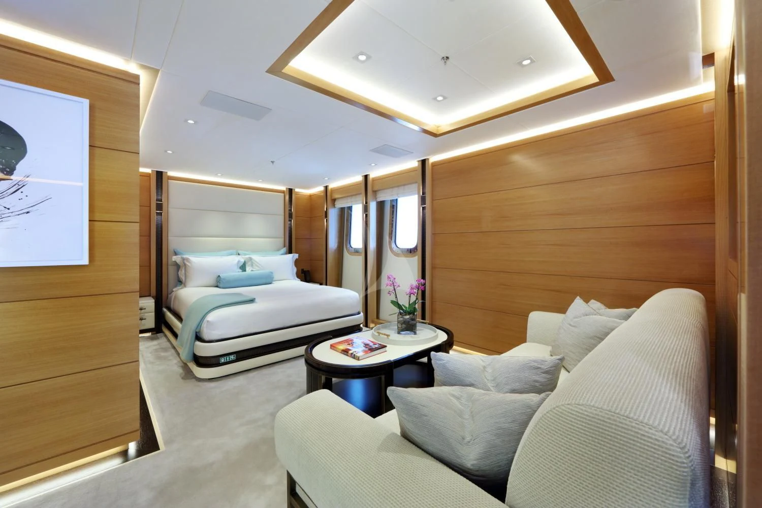 a room with a couch and a table aboard FORMOSA Yacht for Sale