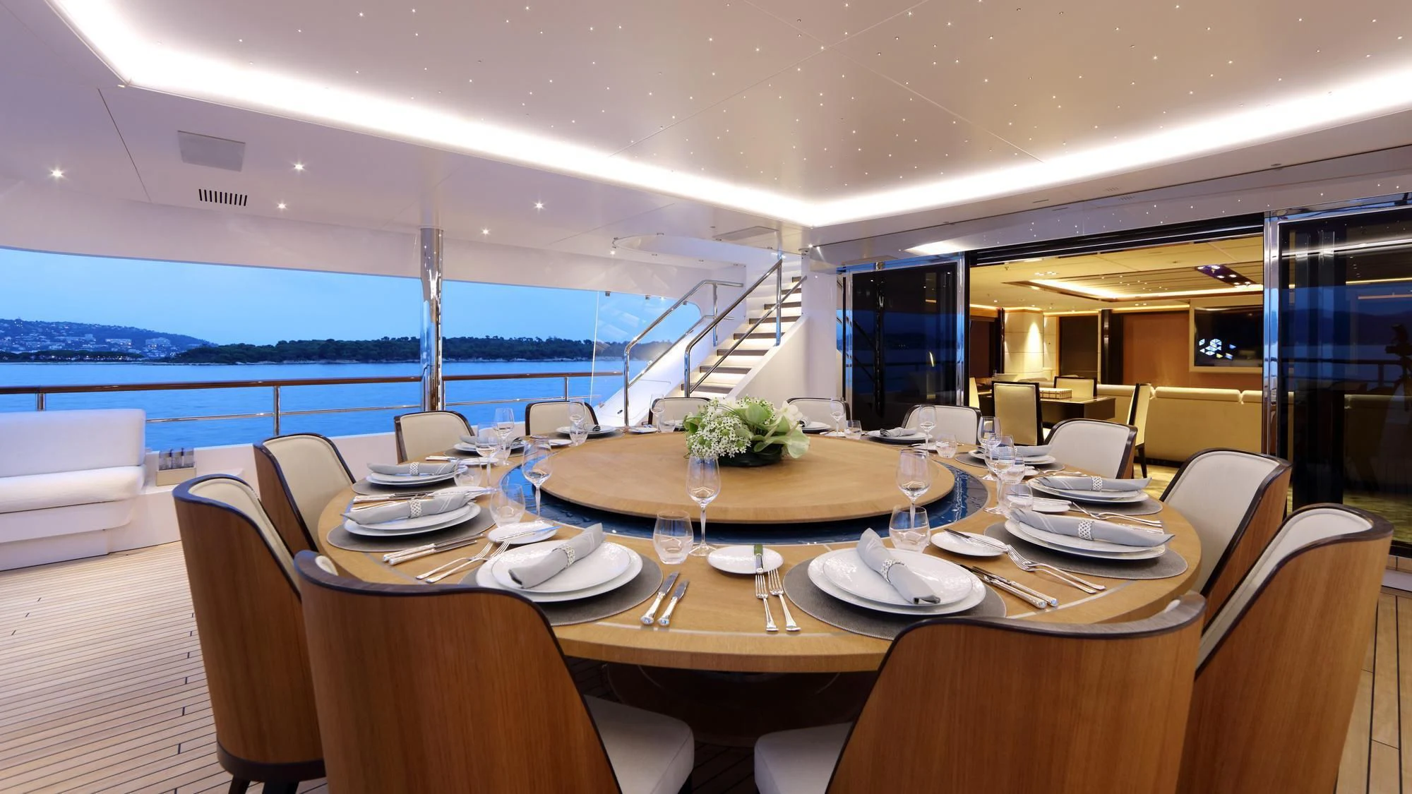 a table set for a meal aboard FORMOSA Yacht for Sale