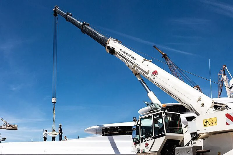 a helicopter on a stand aboard FORMOSA Yacht for Sale