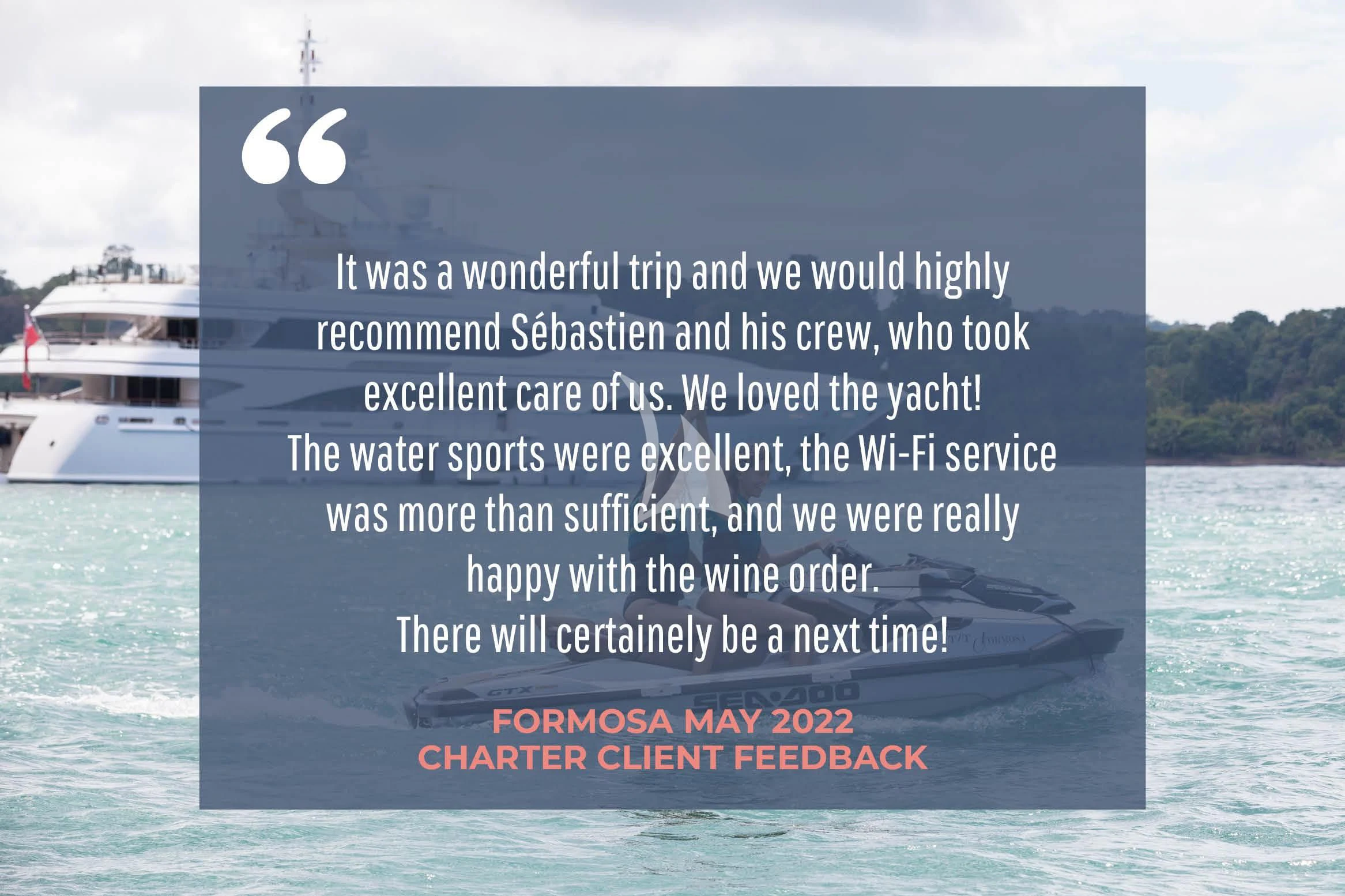 a sign on a body of water aboard FORMOSA Yacht for Sale