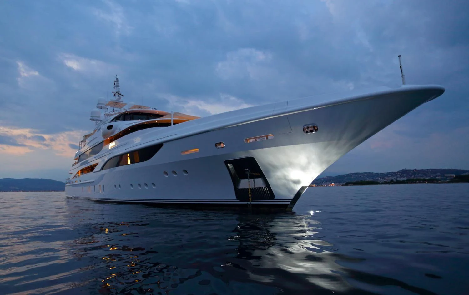 a large white ship on the water aboard FORMOSA Yacht for Sale