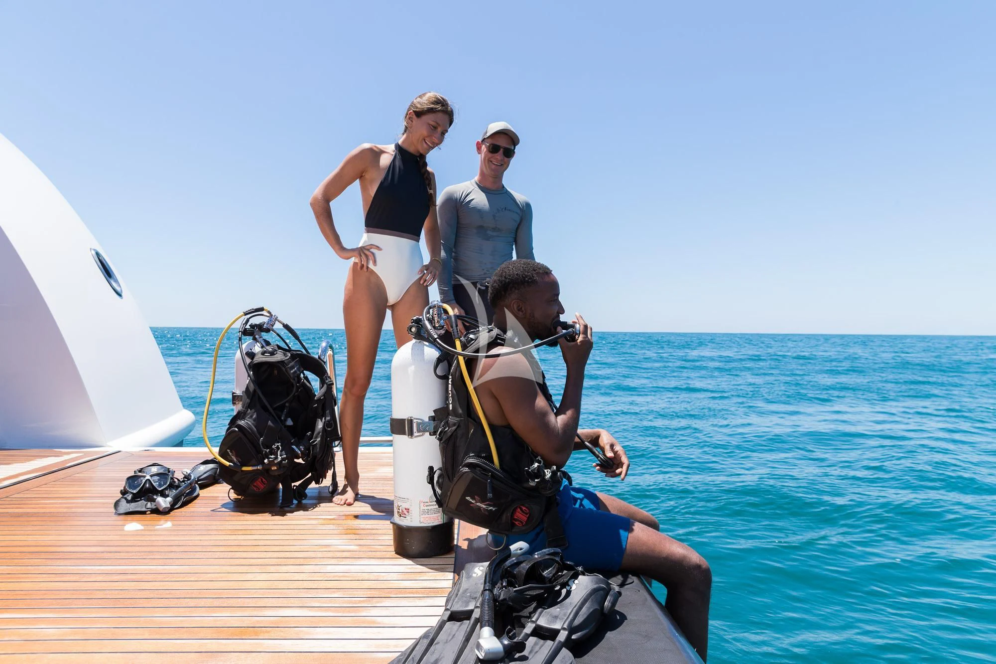 a group of people on a boat aboard FORMOSA Yacht for Sale
