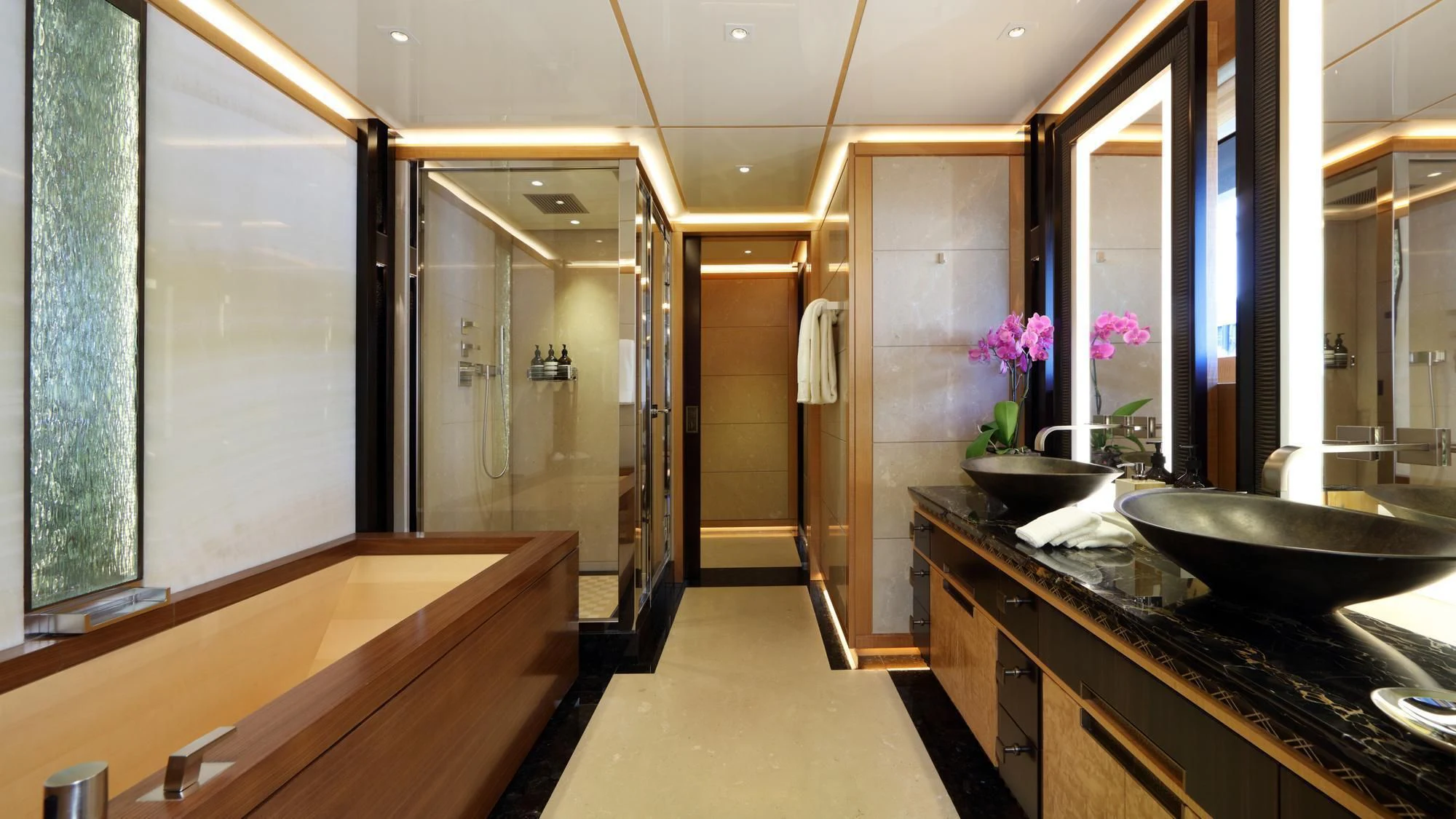 a bathroom with a countertop sinks aboard FORMOSA Yacht for Sale