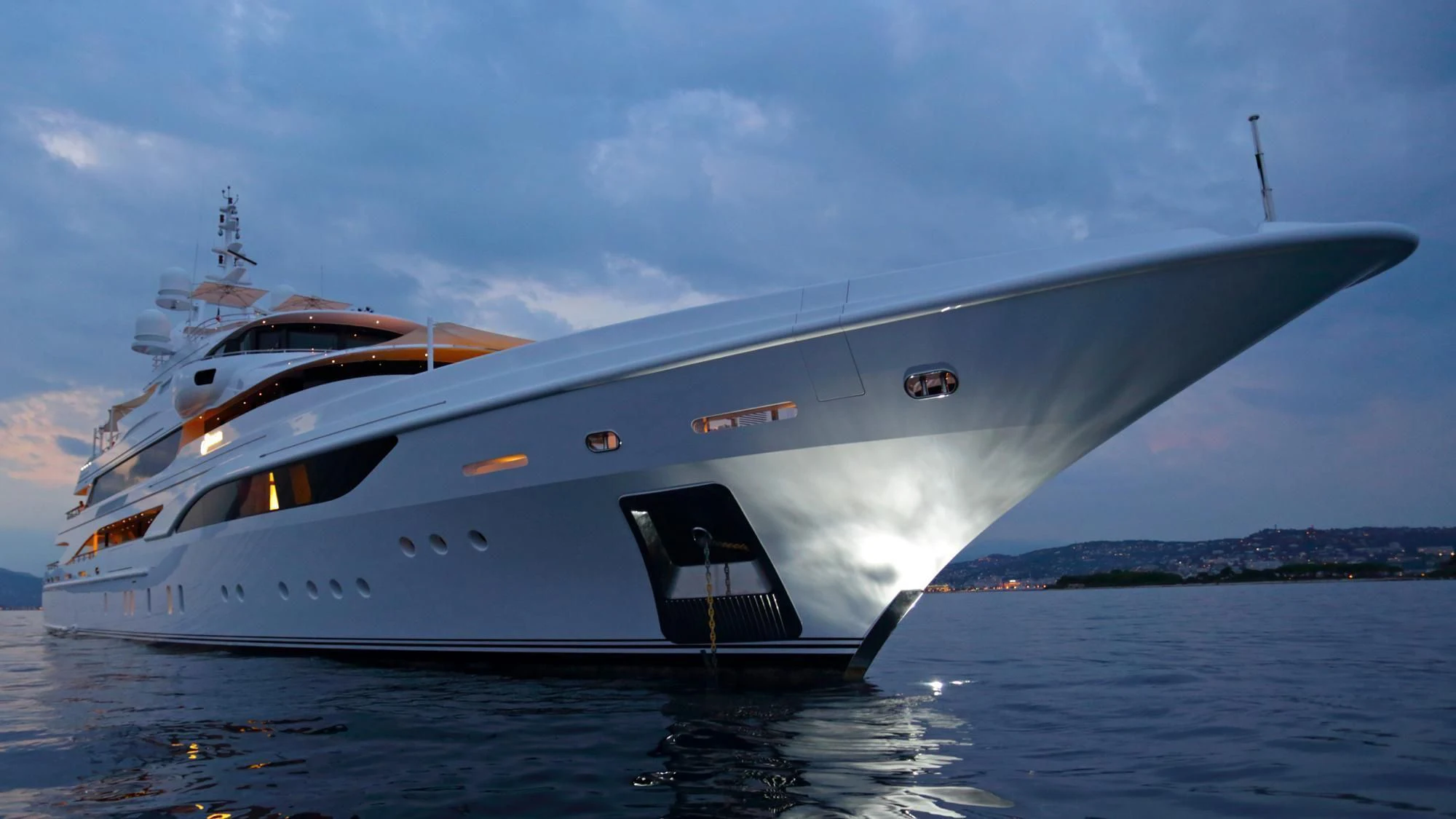 a large cruise ship in the water aboard FORMOSA Yacht for Sale