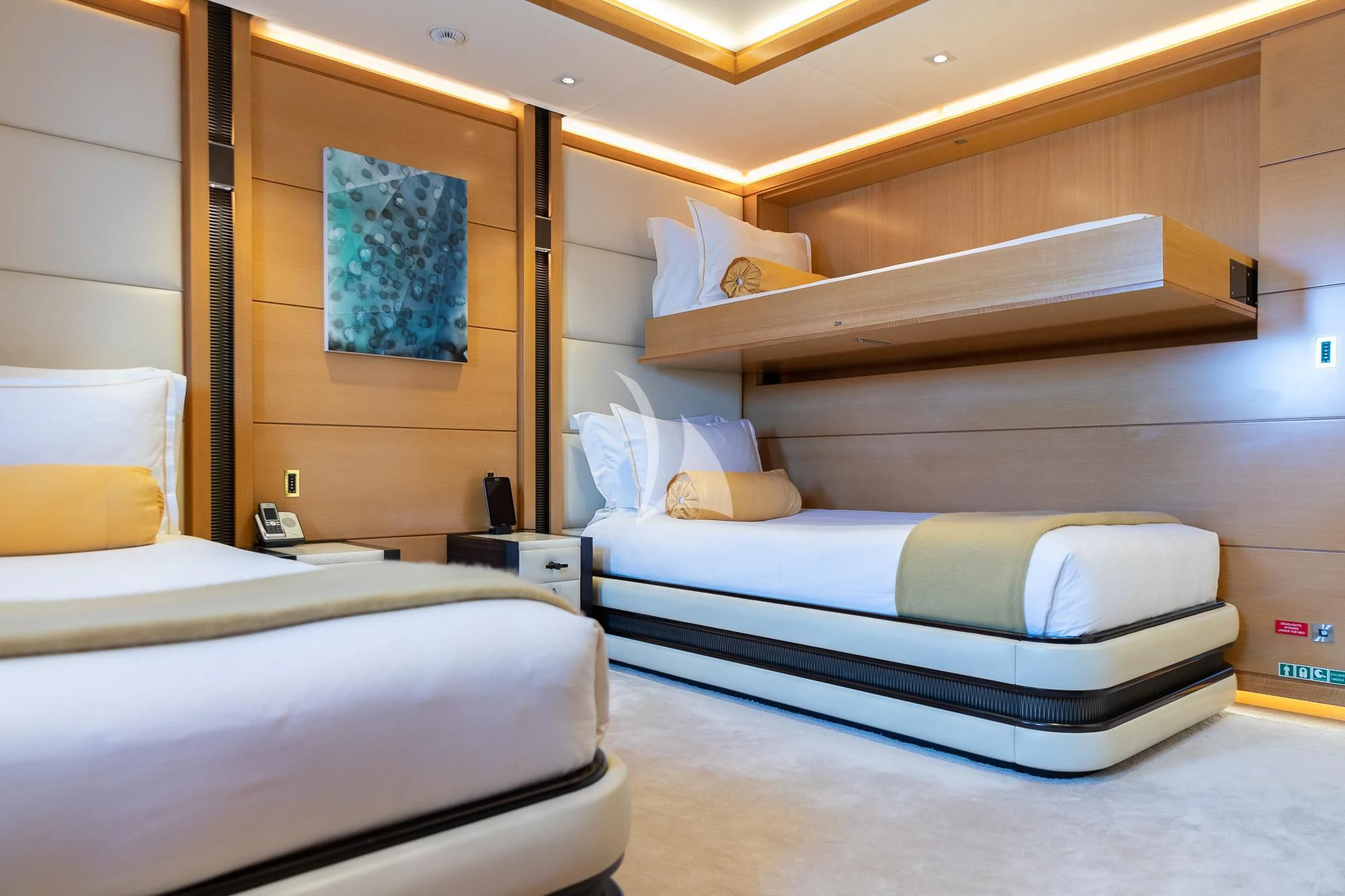 a room with two beds aboard FORMOSA Yacht for Sale