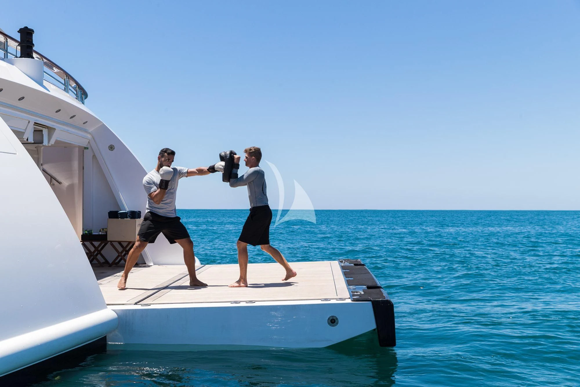 two men on a boat aboard FORMOSA Yacht for Sale