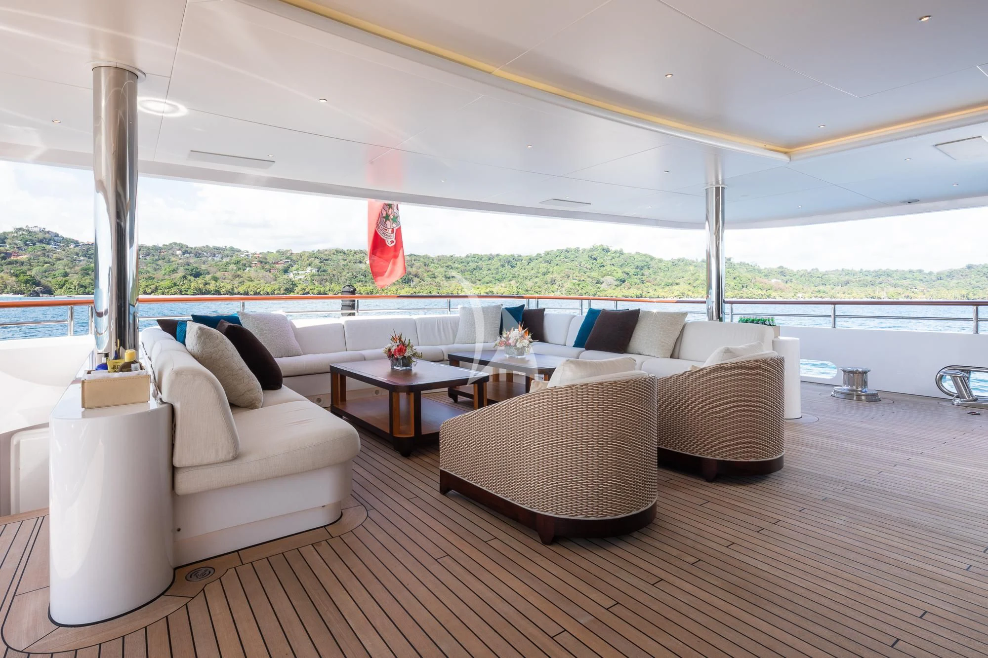 a living room with a large window aboard FORMOSA Yacht for Sale