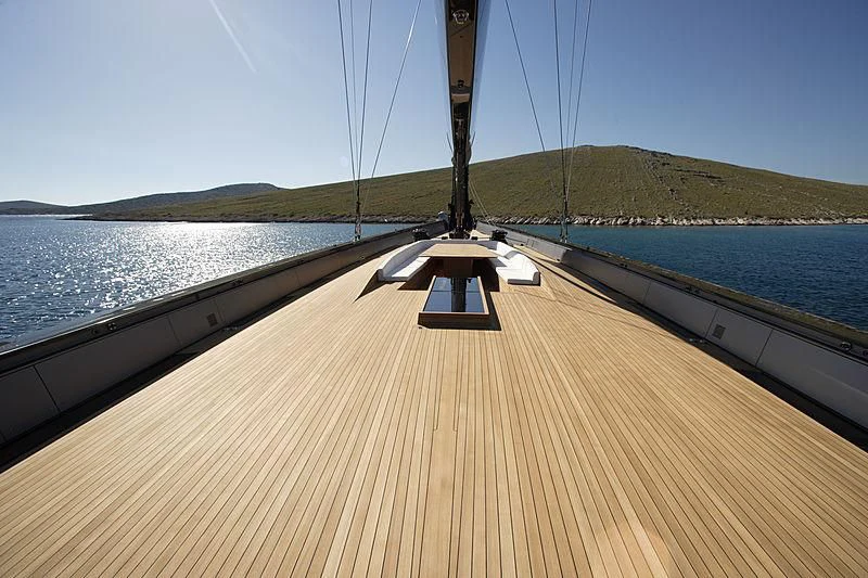 a wooden bridge over water aboard ESENSE Yacht for Sale