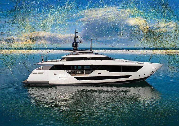 a white yacht in the water aboard IV DREAMS Yacht for Sale