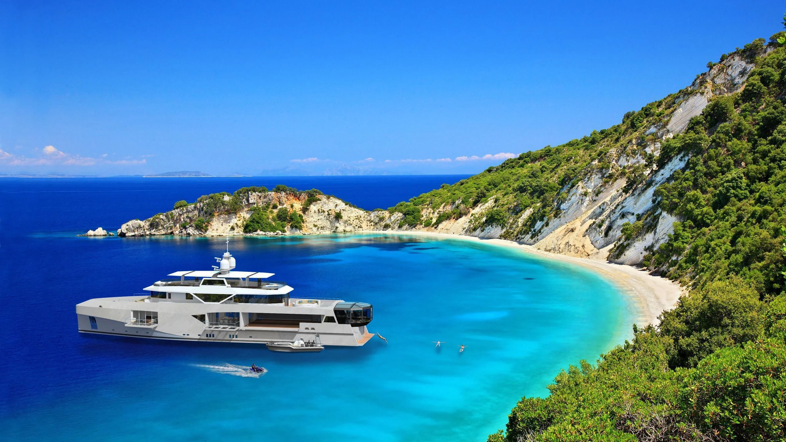 a boat on the water aboard CAPE HAWK 690 Yacht for Sale