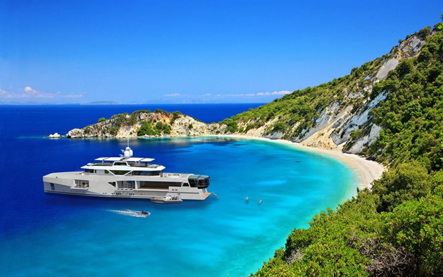 a boat on the water aboard CAPE HAWK 690 Yacht for Sale