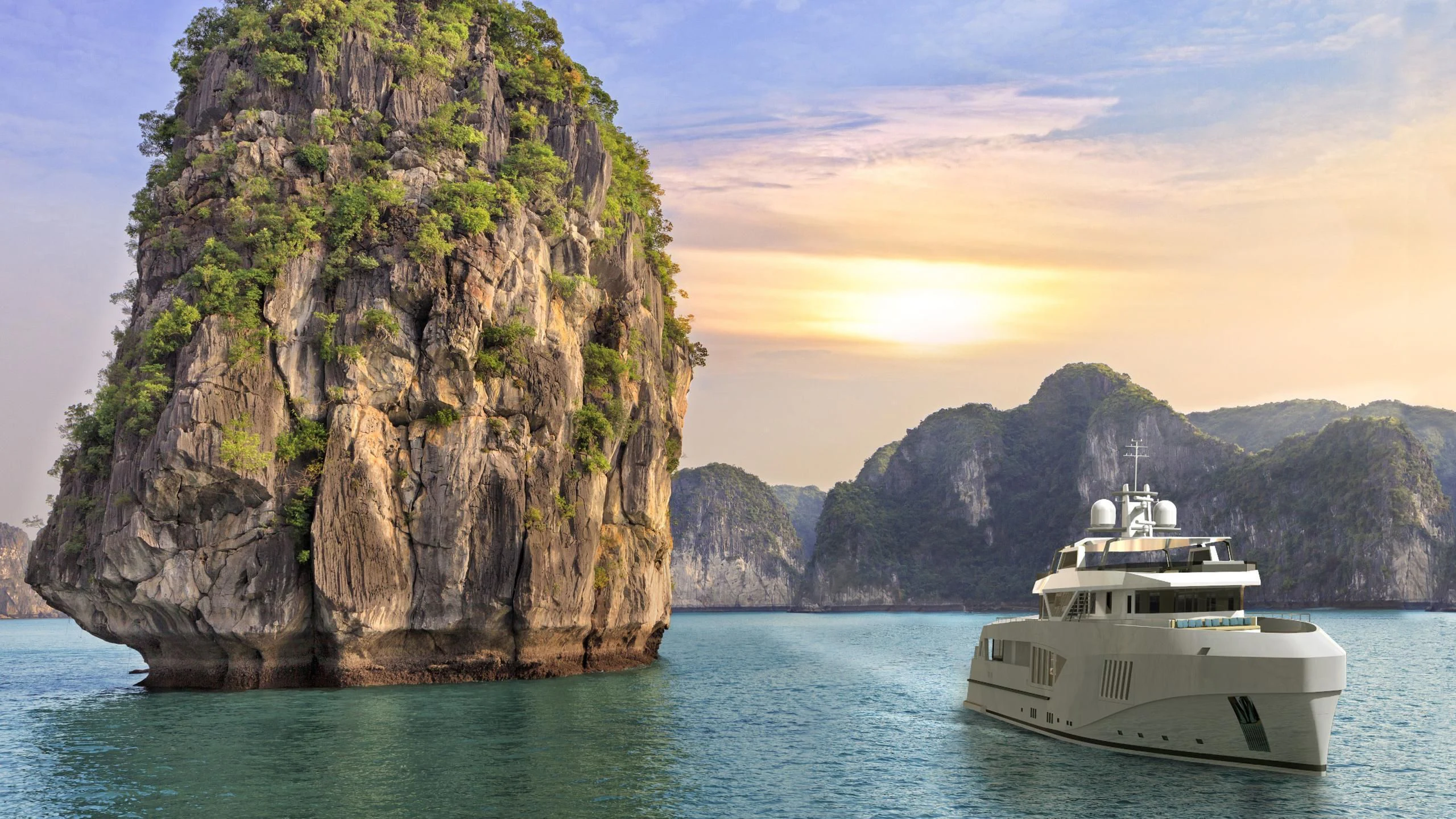 a boat on the water aboard CAPE HAWK 690 Yacht for Sale