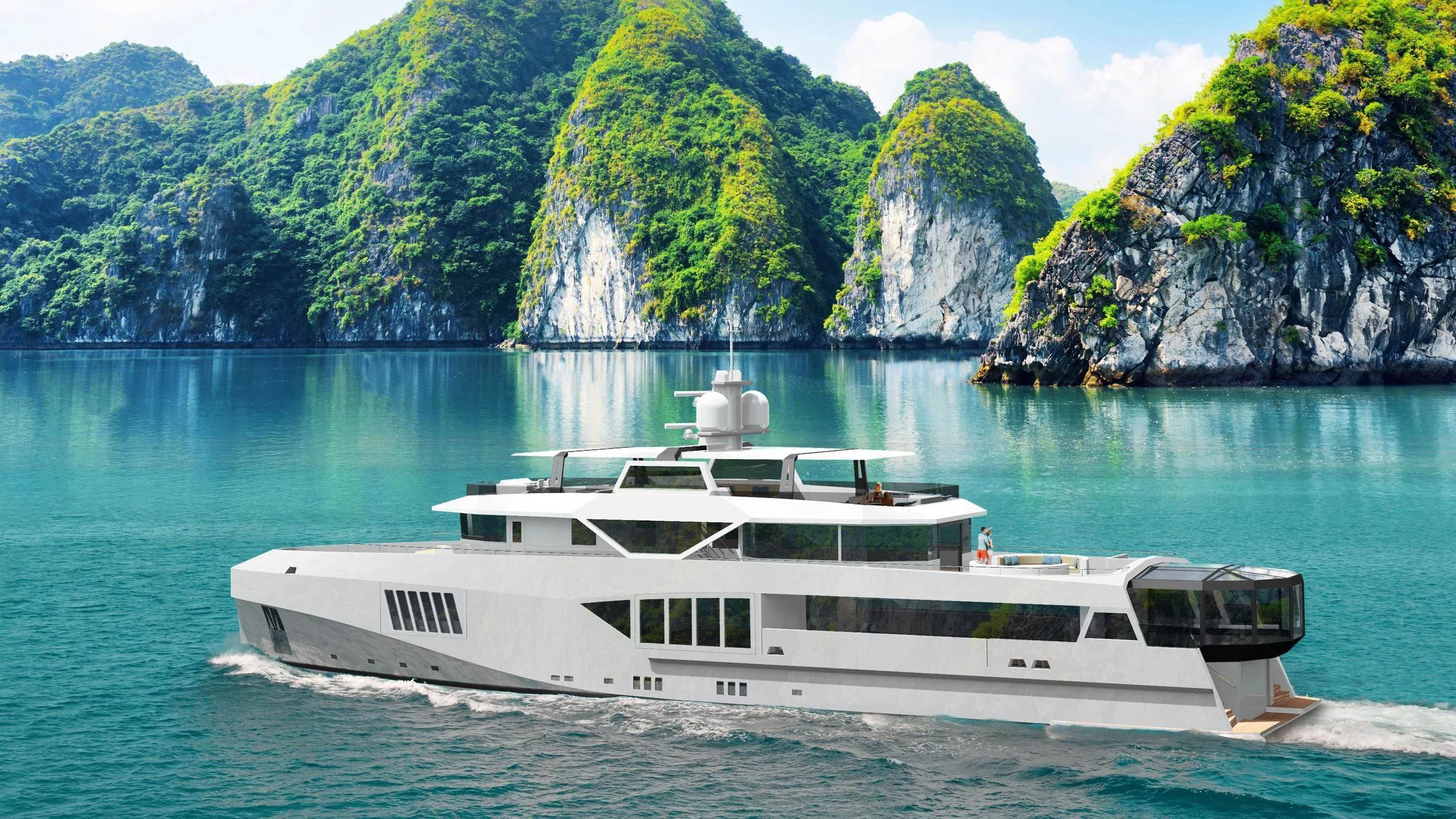 a boat on the water aboard CAPE HAWK 690 Yacht for Sale