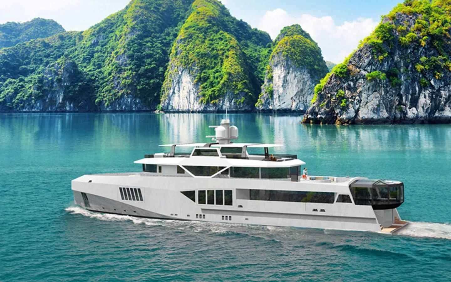 a boat on the water aboard CAPE HAWK 690 Yacht for Sale