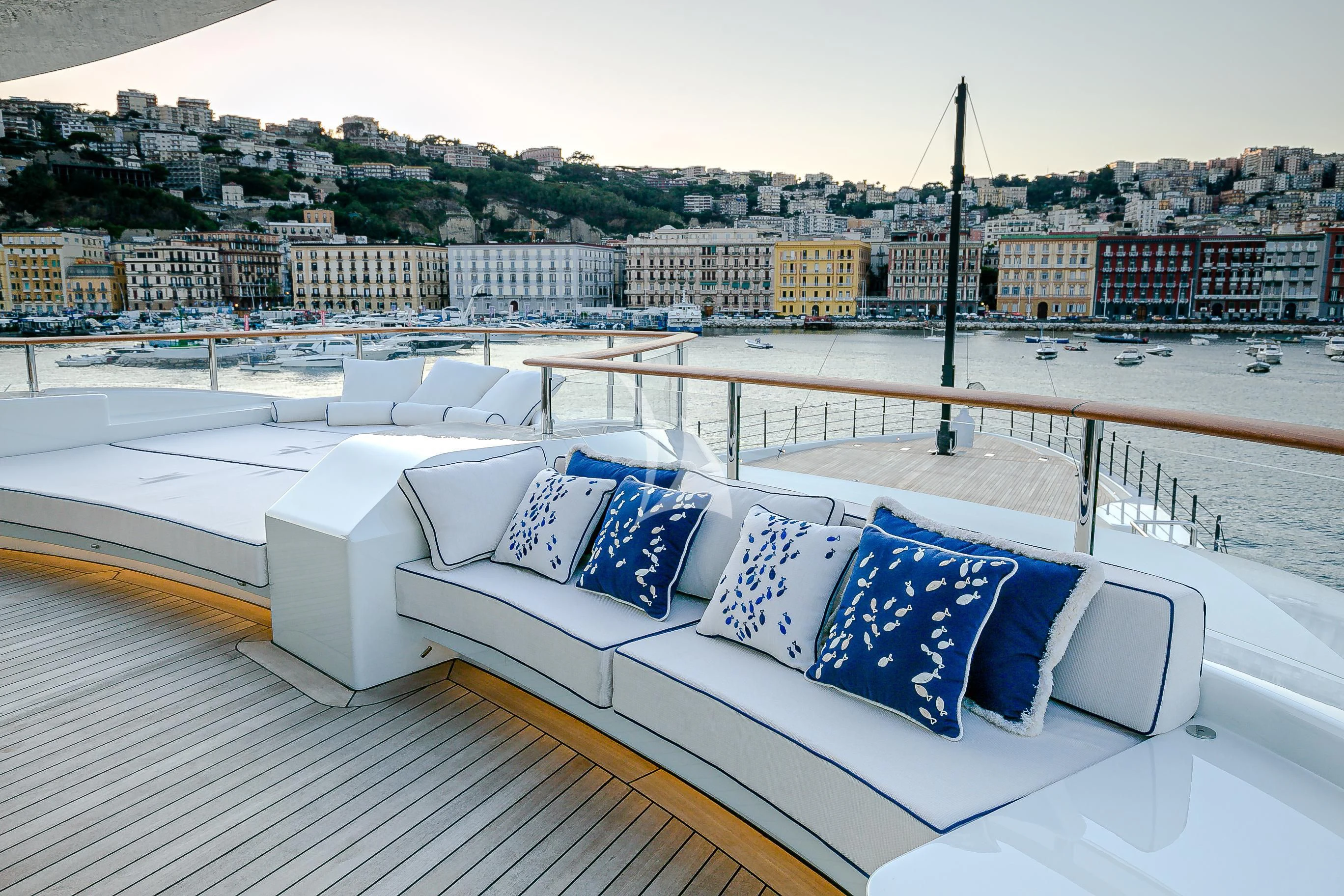 a rooftop with a view of a city and a river aboard MIMTEE Yacht for Sale