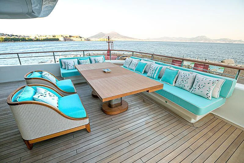 a couple of beds on a dock aboard MIMTEE Yacht for Sale