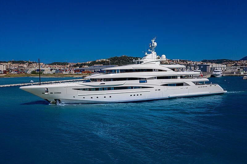 a large white yacht in the water aboard MIMTEE Yacht for Sale