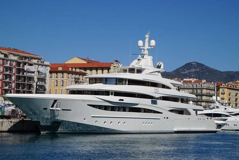 a large white yacht in the water aboard MIMTEE Yacht for Sale