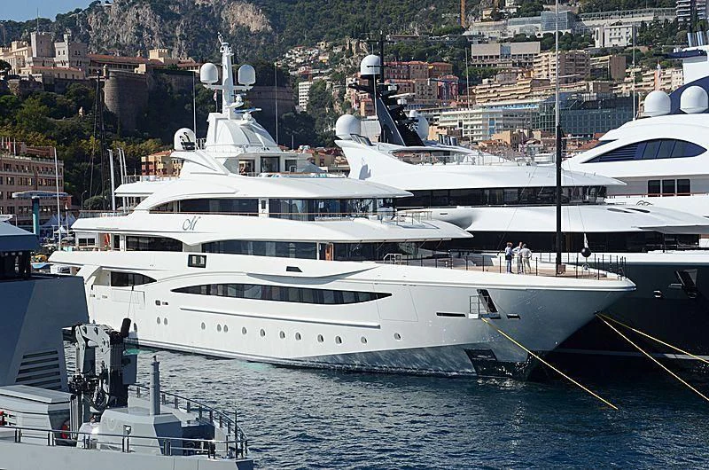 a large white yacht docked aboard MIMTEE Yacht for Sale