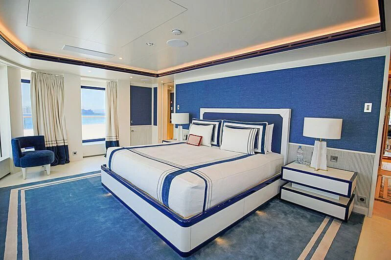 a large bed in a room aboard MIMTEE Yacht for Sale