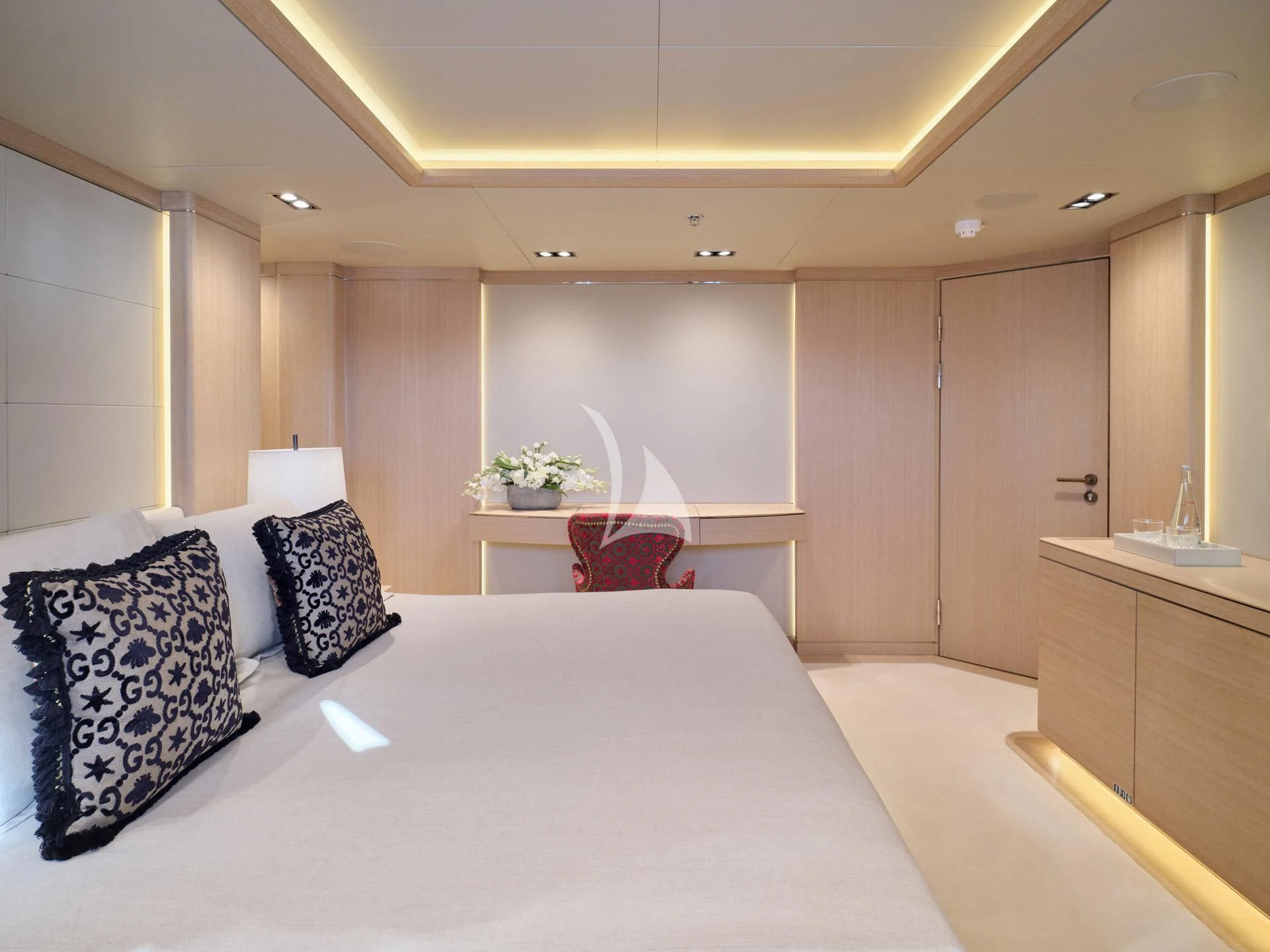 a bed in a room aboard JAZ Yacht for Charter