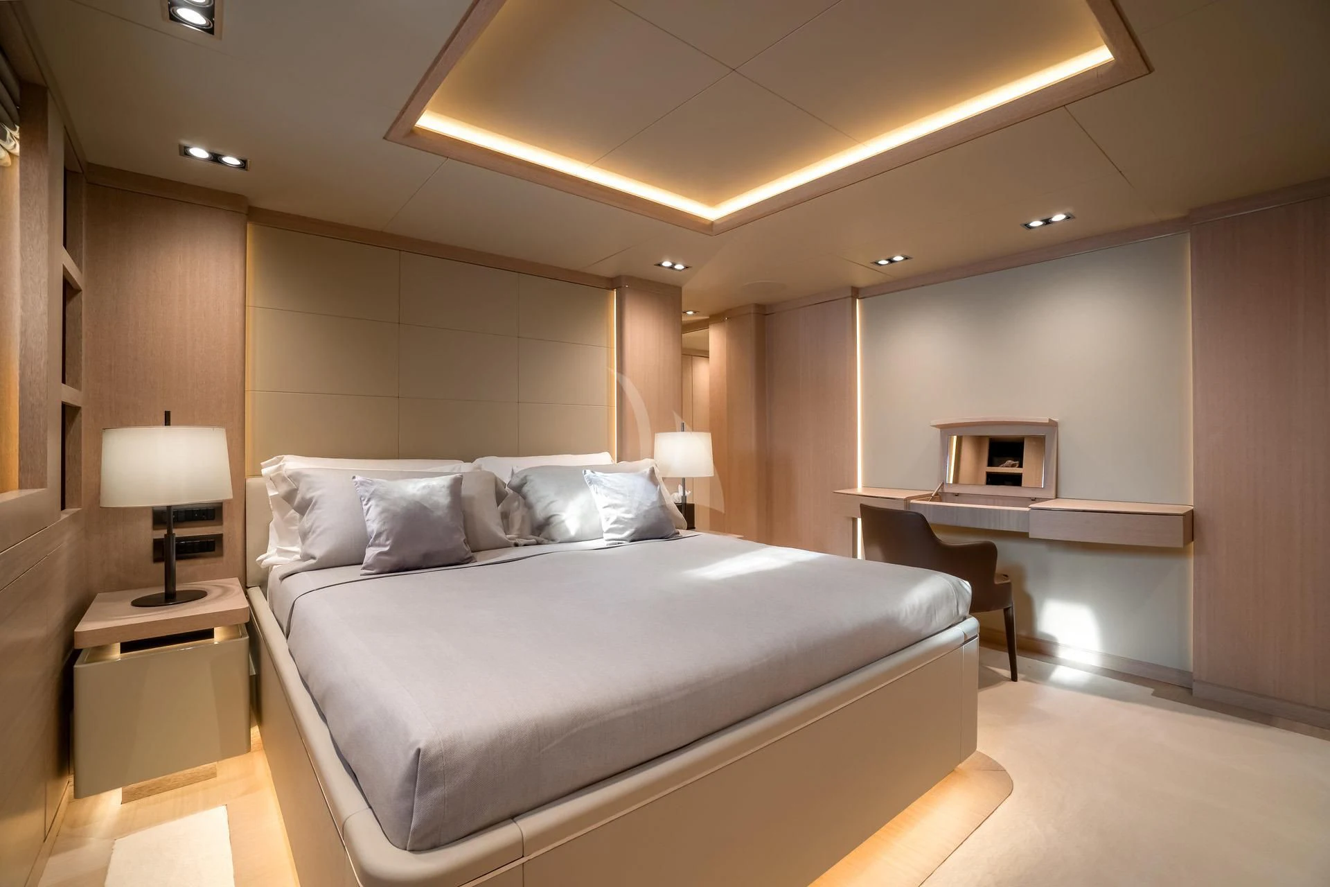 a bed in a hotel room aboard JAZ Yacht for Charter