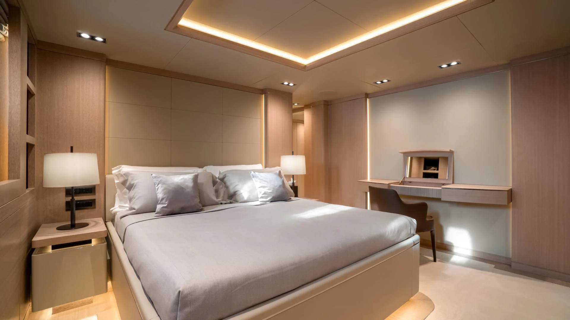 a bed in a room aboard JAZ Yacht for Charter