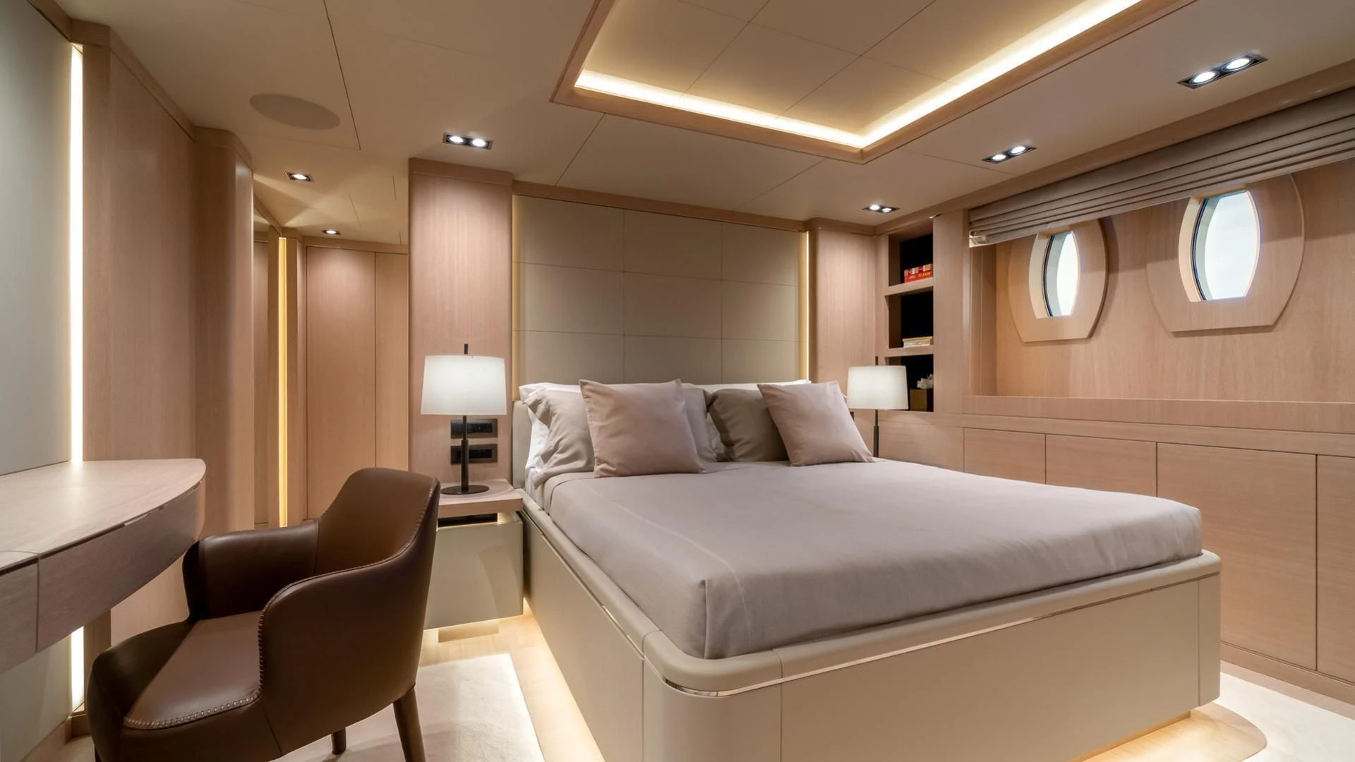 a bed in a room aboard JAZ Yacht for Charter