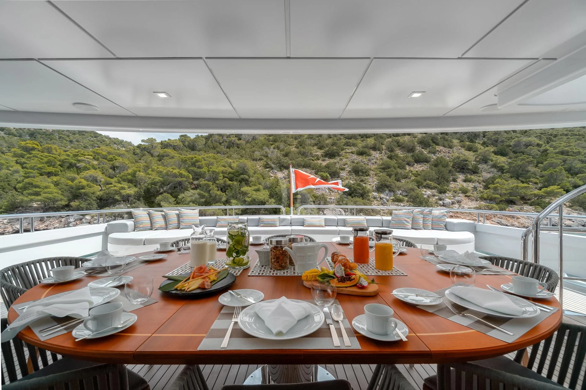 a table set for a meal aboard JAZ Yacht for Charter