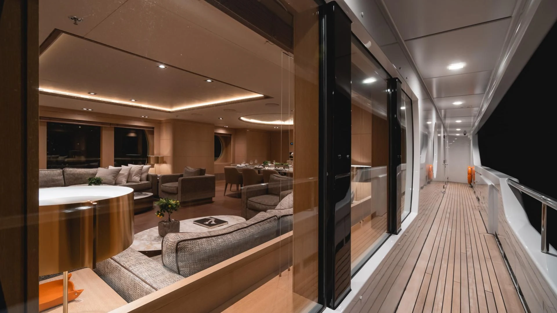 a room with a large mirror aboard JAZ Yacht for Charter