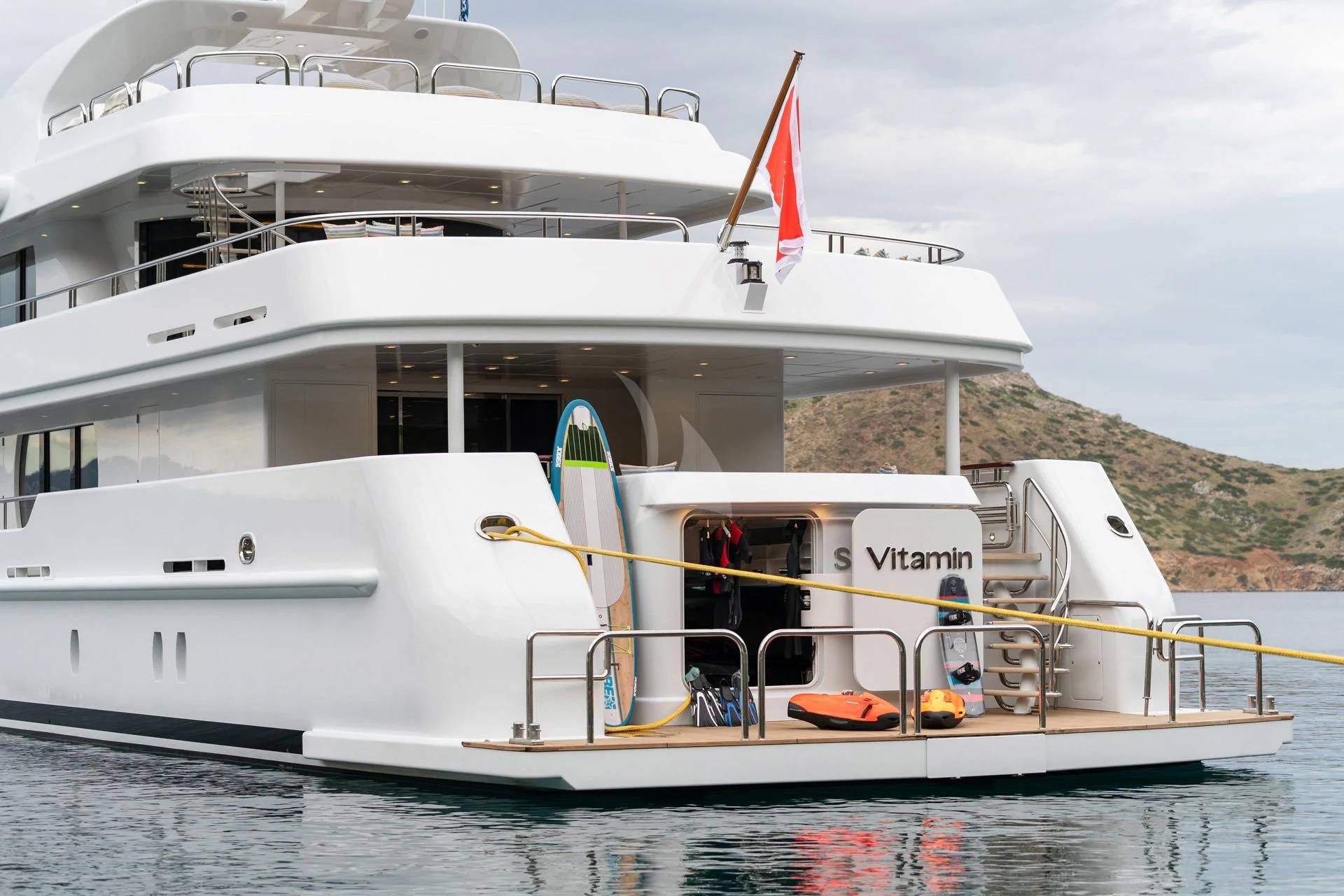 a boat docked at a pier aboard JAZ Yacht for Charter