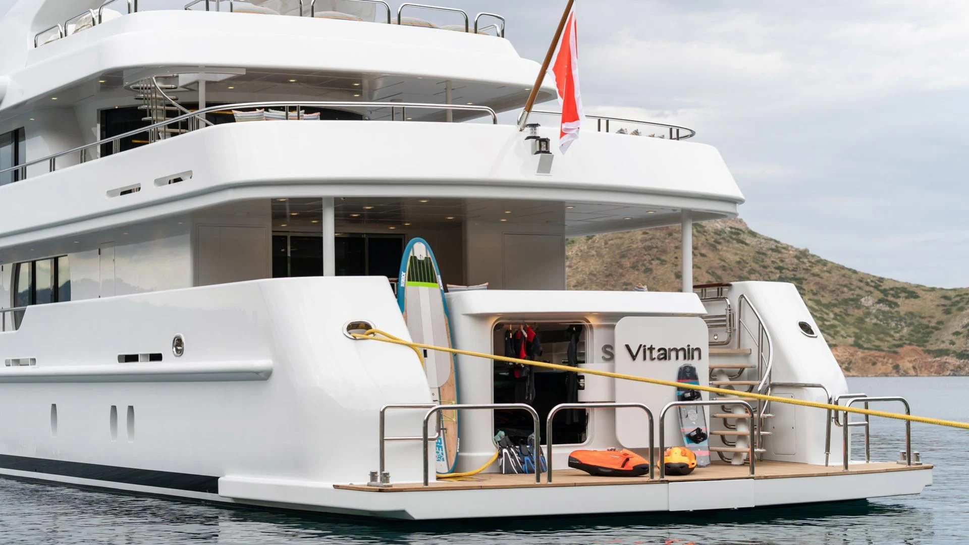 a boat docked at a pier aboard JAZ Yacht for Charter